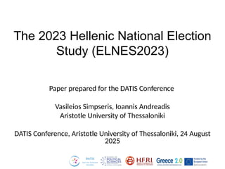 Paper prepared for the DATIS Conference
Vasileios Simpseris, Ioannis Andreadis
Aristotle University of Thessaloniki
DATIS ...