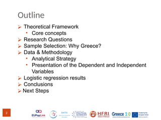 Outline
2
⮚ Theoretical Framework
• Core concepts
⮚ Research Questions
⮚ Sample Selection: Why Greece?
⮚ Data & Methodolog...