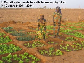 In Batodi water levels in wells increased by 14 m in 10 years (1994 – 2004)