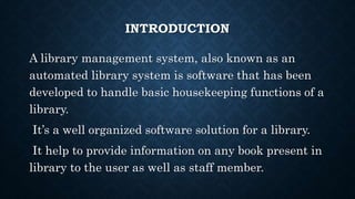 Presentation LIBRARY MANAGEMENT SYSTEM | PPTX | Databases | Computer ...