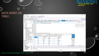 BANKING
DATA INSERT ON
TABLE :
Yeasin Arafat Shampod :152-15-6137
‘Your money, Our
security’
 
