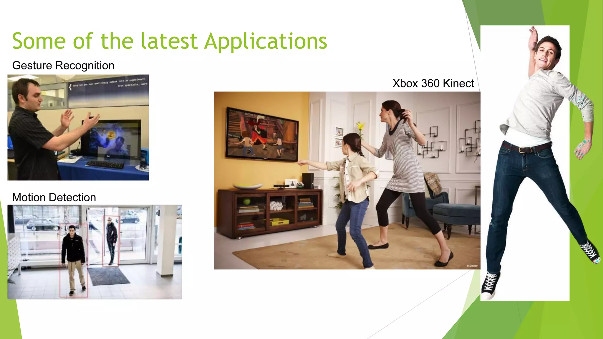 Some of the latest Applications
Gesture Recognition
Motion Detection
Xbox 360 Kinect
 