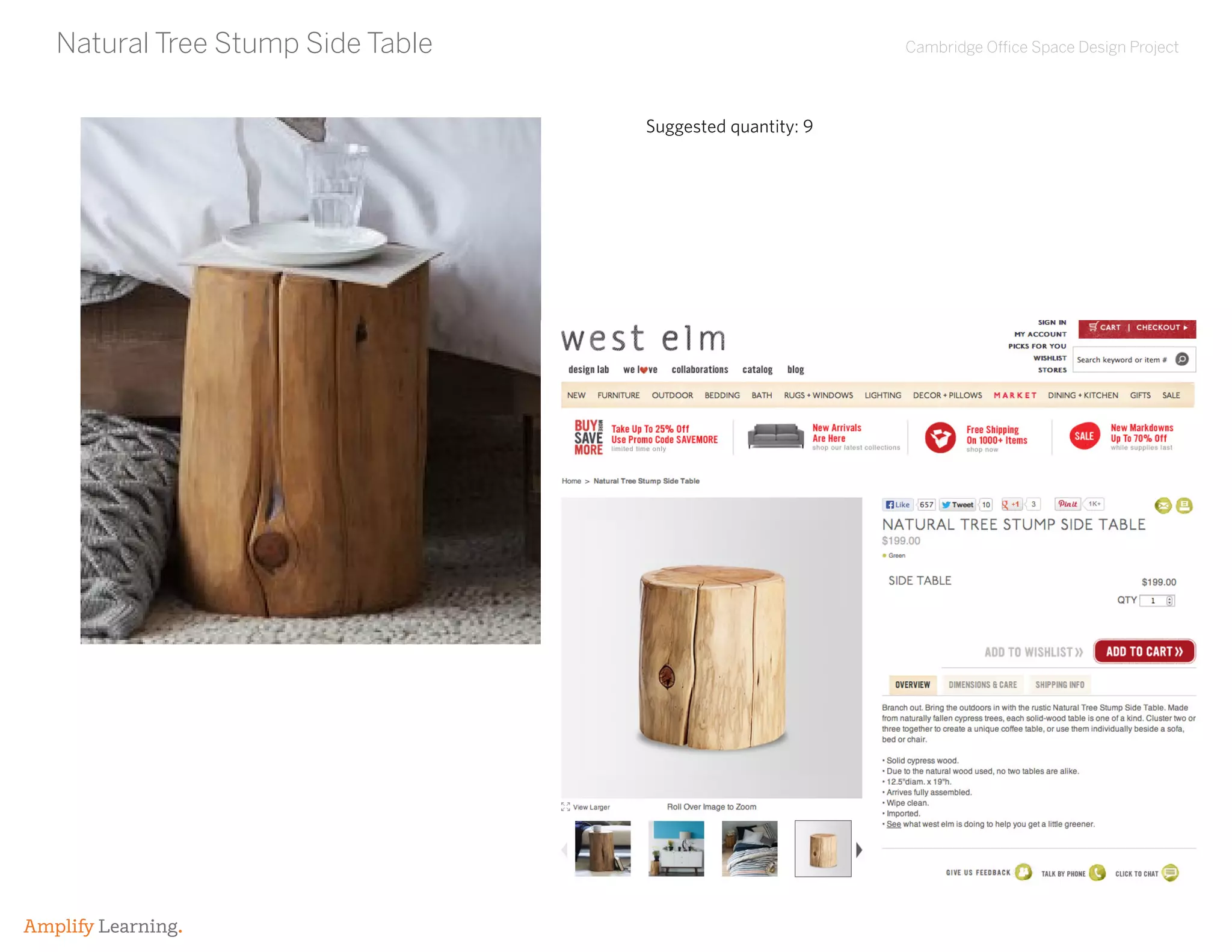 Cambridge Office Space Design Project
Amplify Learning.
Natural Tree Stump Side Table
Suggested quantity: 9
 