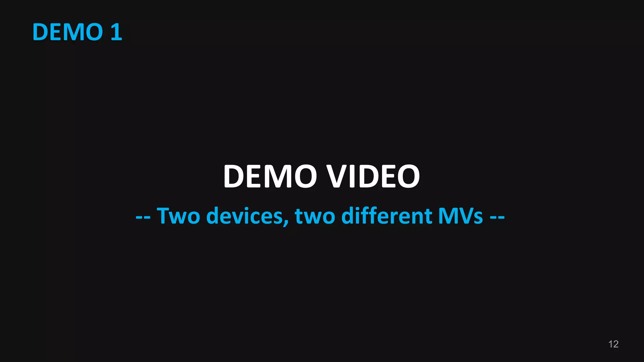 12
DEMO	1
DEMO	VIDEO
-- Two	devices,	two	different	MVs	--
 