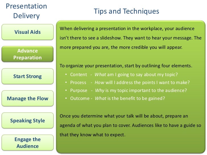 Presentation delivery tips and techniques