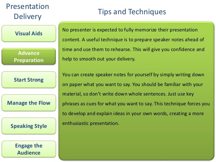 Presentation delivery tips and techniques