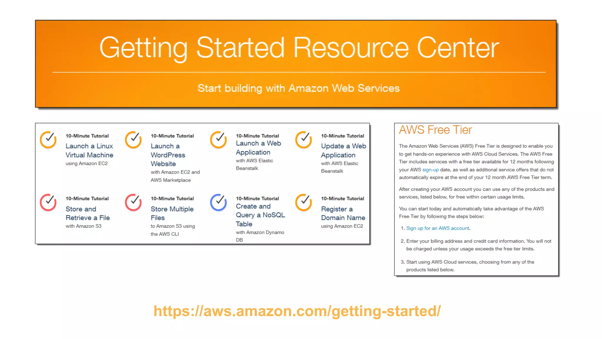 https://aws.amazon.com/getting-started/
 