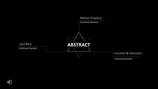 Saul Bass
Emotional Element
EMOTIONAL FNTION
IN DIGITAL
ABSTRACT
Motion Graphics
Function & Extension
Emotional Element
Emotional Element
 