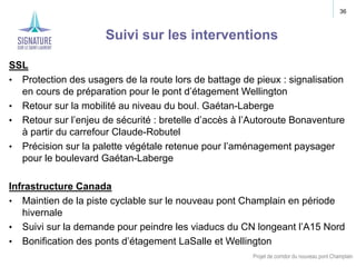 Projet de corridor du nouveau pont Champlain
36
Suivi sur les interventions
SSL
• Protection des usagers de la route lors ...