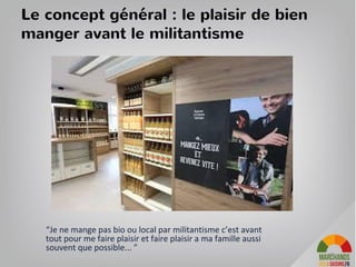 Quels producteurs de l’ile de France?
• 20 producteurs locaux selectionnés et reunis par MD4S
• Dans la charte de MD4S : 70% de local, 20% de circuit court, 10% de produits
issus du commerce équitable
• Valorisation des nouveaux modes de productions du 21e
siècle,
respectueux de l’homme et son l’environnement.
• En priorité l’agroécologie et la permaculture.
• Puis les labels aux standards élevés tels que Nature et progrès ;
Demeter ; Biodynamie.
• Compléter avec certains produits d’agriculture fermière, en raisonné.
35
 