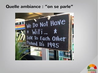 La logistique quotidienne
les producteurs livrent les produits durant leurs
tournée de livraison
9h 12h 14h 16h 20h
ouverture pour les prem
iers clients
préparation
des
paniers, des
sm
oothies, com
m
unication
sur le
produit du
jour
pause et rotation entre les vendeurs
réouverture du m
agasin
un producteur vient épauler le vendeur et expliquer
son m
étier
Vendredi et samedi après-midi un producteur est présent en plus.
19h
22h
possibilité d’apéros thém
atiques et d’
échanges autour d’une question sur l’îlot
conviviale
 