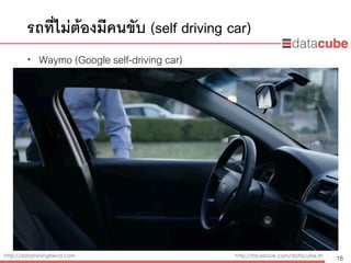 http://dataminingtrend.com http://facebook.com/datacube.th
รถที่ไม่ต้องมีคนขับ (self driving car)
• Waymo (Google self-driving car)
18
 