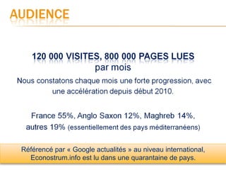 Référencé par « Google actualités » au niveau international,
  Econostrum.info est lu dans une quarantaine de pays.
 