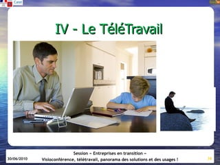 IV - Le TéléTravail




                            Session « Entreprises en transition »
30/06/2010   Visioconférence, télétravail, panorama des solutions et des usages !   38
 