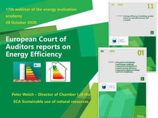 European Court of
Auditors reports on
Energy Efficiency
17th webinar of the energy evaluation
academy
28 October 2020
Peter Welch – Director of Chamber I of the
ECA Sustainable use of natural resources
 