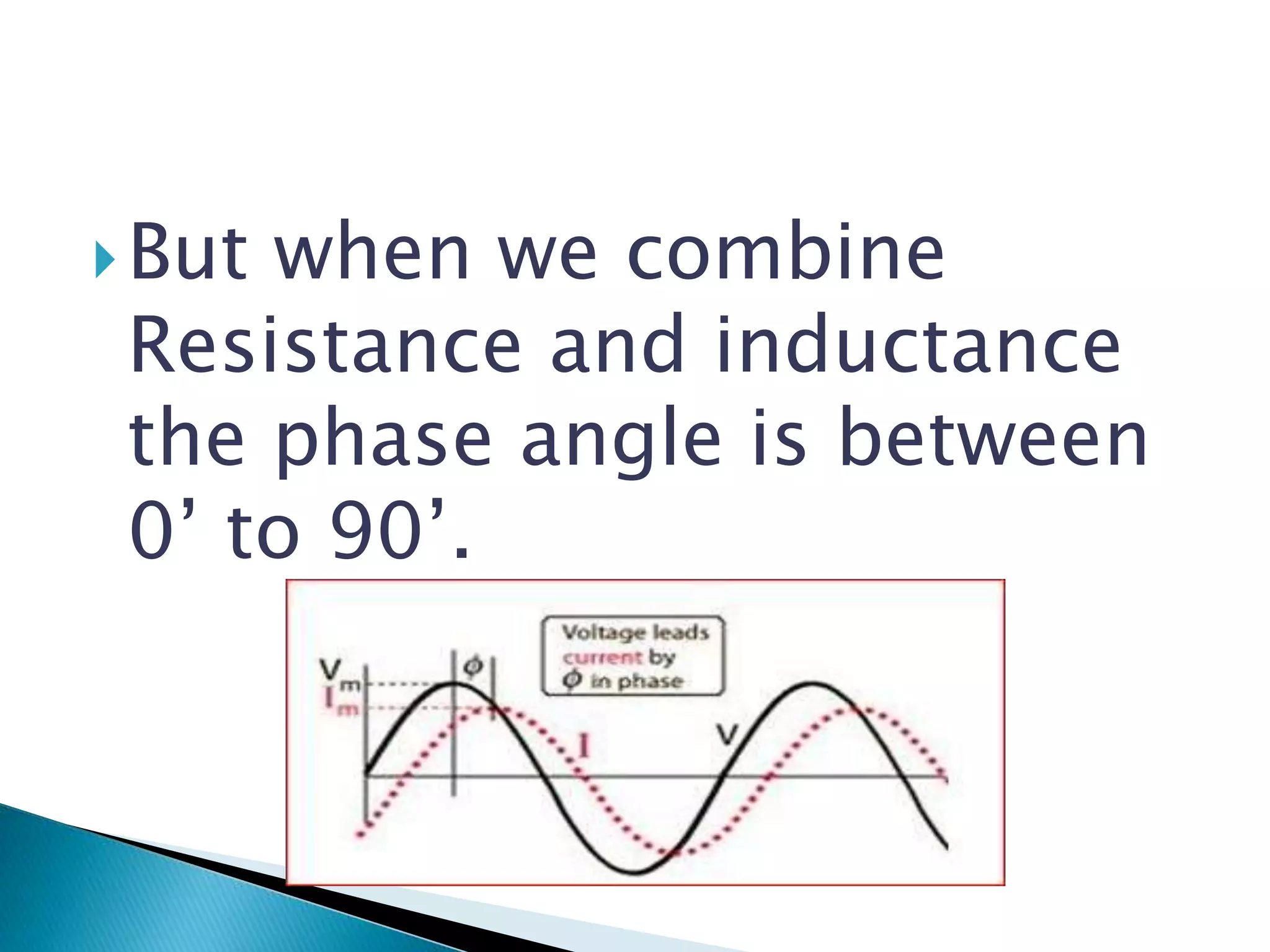 But when we combine
Resistance and inductance
the phase angle is between
0’ to 90’.