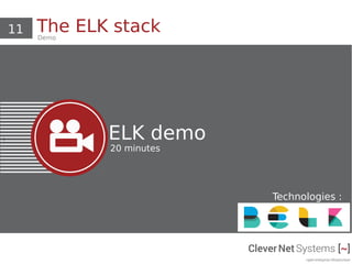 11 The ELK stackDemo
i ELK demo
20 minutes
Technologies :
 
