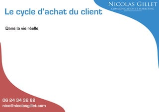 Le cycle d’achat du client
Dans la vie réelle

06 24 34 32 82
nico@nicolasgillet.com

 