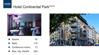 ◼ Rooms 92
◼ Beds 170
◼ Conference rooms 13
◼ Max. cap. theatre 240
Hotel Continental Park****
 