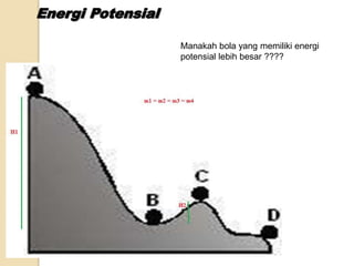 Manakah bola yang memiliki energi 
potensial lebih besar ???? 
 