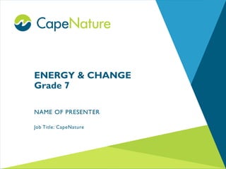 ENERGY & CHANGE
Grade 7
NAME OF PRESENTER
Job Title: CapeNature
 
