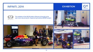 36
The exhibition of the QX 50 bolide in Bauman University at the
open doors day during the Engeneering Academy INFINITI project.
INFINITI, 2014 EXHIBITION
 