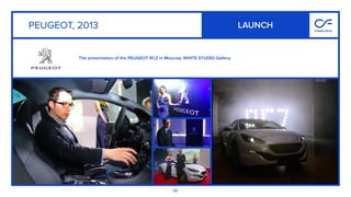 38
The presentation of the PEUGEOT RCZ in Moscow, WHITE STUDIO Gallery.
PEUGEOT, 2013 LAUNCH
 
