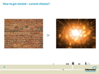 How to get started – current choices?




                                  Or




6
 