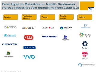 From Hype to Mainstream– Nordic Customers
 Across Industries Are Benefiting from CaaS (3/3)

                                                Real estate            Public
      Services
                                                /Housing
                                                              Travel            Unions
                                                                       Sector




© 2010 SAP AG. All rights reserved. / Page 13
 