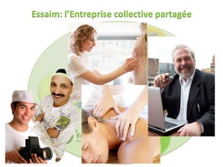 Essaim: l’Entreprise collective partagée


                                                            Pôle de
                                                          prestations




                         Pôle de             Intégration et
                        maturation           mutualisation


                                                              Entreprise
                                                              Collective
                                 Essaim
                                 Incubateur d’APRÈS-GE         Partagée


Essaim
Incubateur d’APRÈS-GE
 