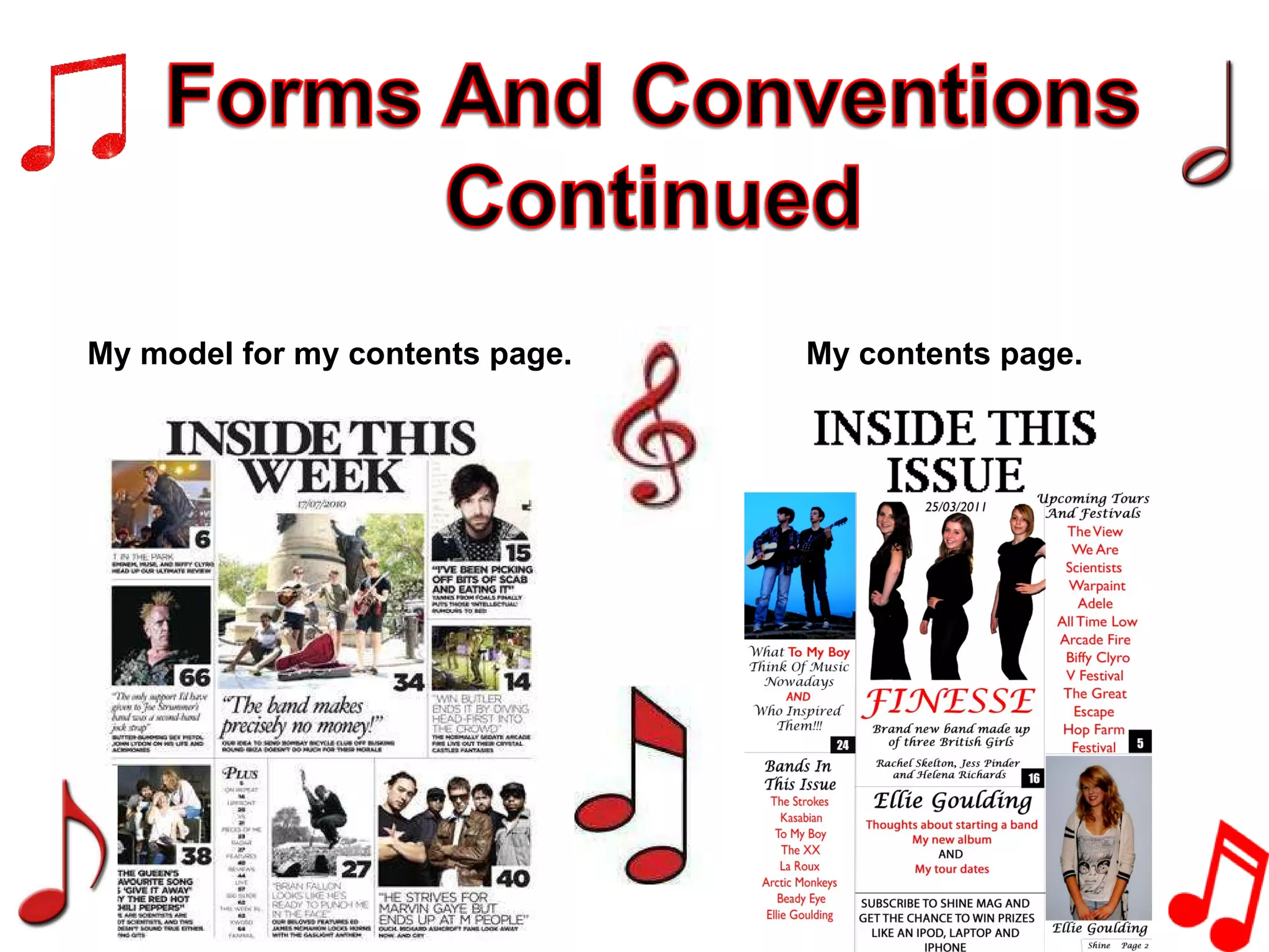 My model for my contents page. My contents page. 