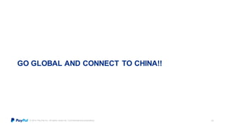 © 2014 Pay Pal Inc. All rights reserv ed. Conf idential and proprietary . 21
GO GLOBAL AND CONNECT TO CHINA!!
 
