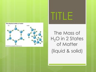 TITLE
The Mass of
H2O in 2 States
of Matter
(liquid & solid)
 