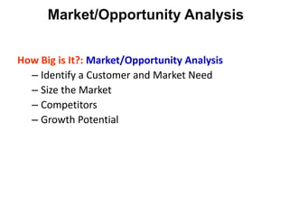 Market/Opportunity Analysis


How Big is It?: Market/Opportunity Analysis
  – Identify a Customer and Market Need
  – Size...