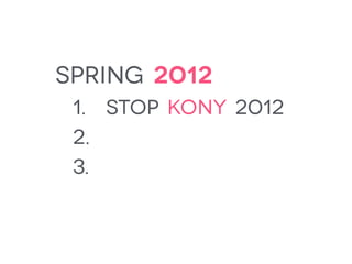 spring 2012
1. stop kony 2012
2.
3.
 