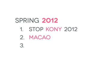 spring 2012
1. stop kony 2012
2. macao
3.
 