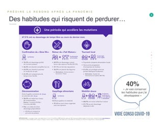 Des habitudes qui risquent de perdurer…
P R É D I R E L E R E B O N D A P R È S L A P A N D É M I E
3
40%
« Je vais conserver
les habitudes que j’ai
développées »
 