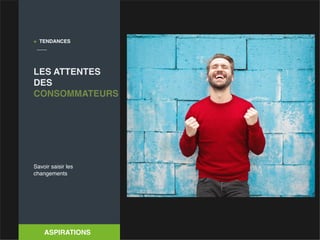 ASPIRATIONS
LES ATTENTES
DES
CONSOMMATEURS
Savoir saisir les
changements
+ TENDANCES
 