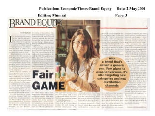 Publication: Economic Times-Brand Equity  Date: 2 May 2001 Edition: Mumbai   Page: 3 