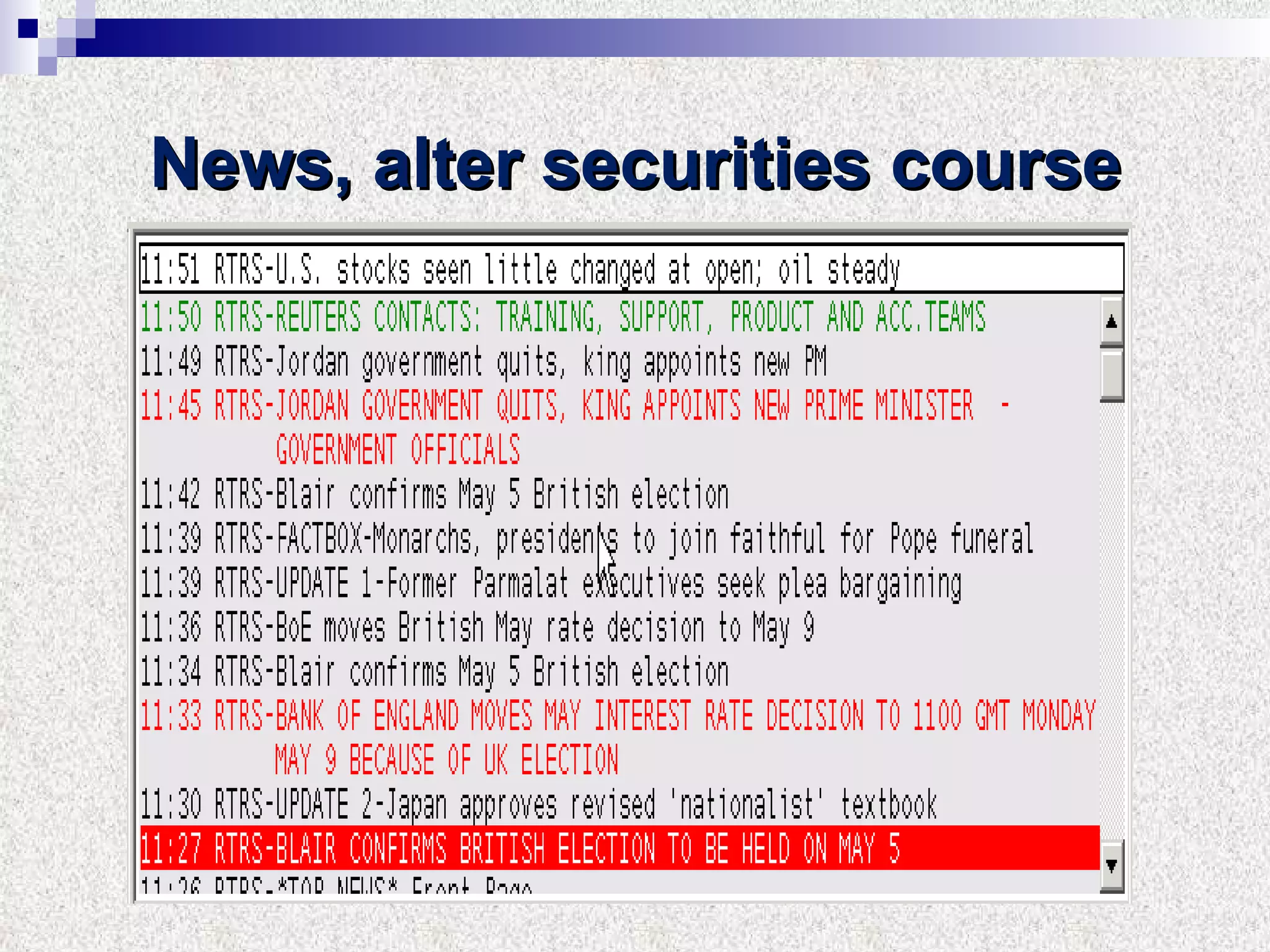 News, alter   securities course 