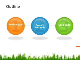 Outline

Terminologies

Explore
Methods

Conclusion

 
