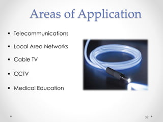 Areas of Application 
 Telecommunications 
 Local Area Networks 
 Cable TV 
 CCTV 
 Medical Education 
32 
 