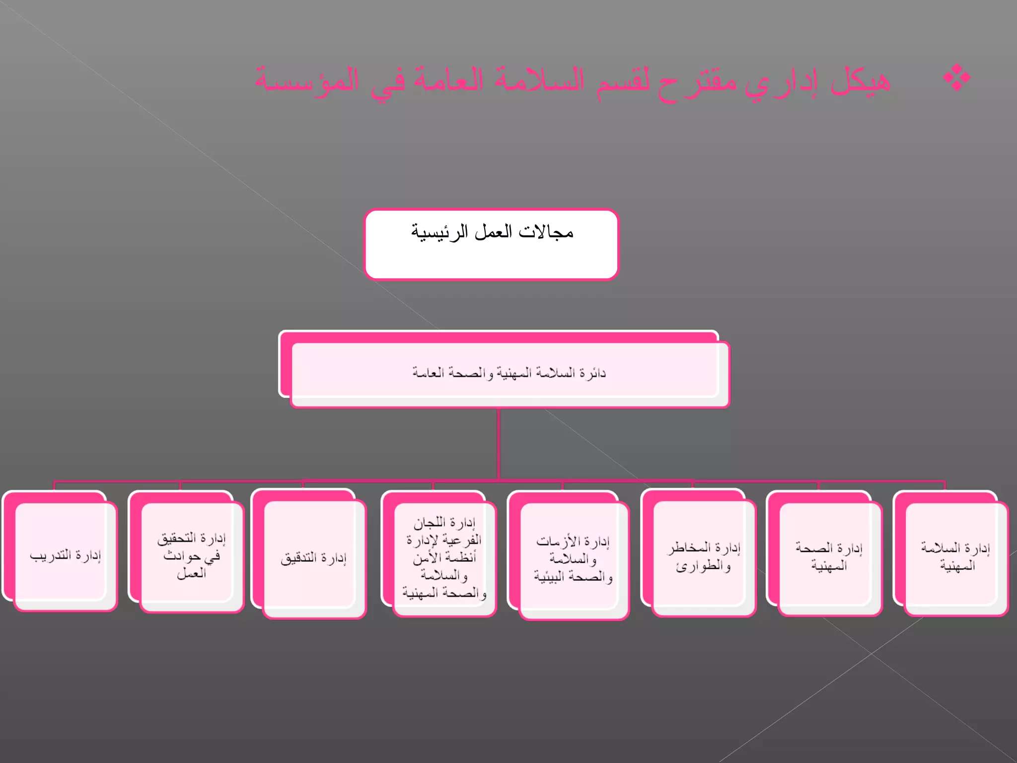 ‫الرئيسية‬ ‫العمل‬ ‫ةمجالت‬
‫المؤسسة‬ ‫في‬ ‫العاةمة‬ ‫السلةمة‬ ‫لقسم‬ ‫ةمقترح‬ ‫إاداري‬ ‫هيكل‬
 