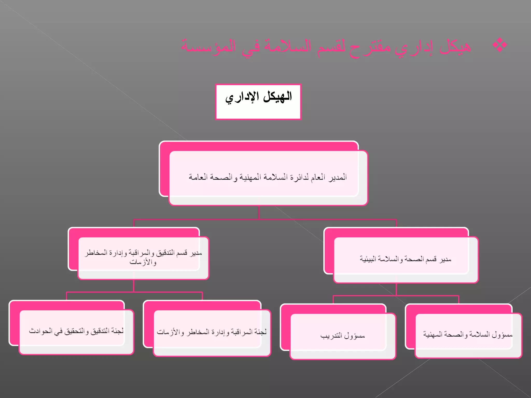 ‫الاداري‬ ‫الهيكل‬
‫المؤسسة‬ ‫في‬ ‫السلةمة‬ ‫لقسم‬ ‫ةمقترح‬ ‫إاداري‬ ‫هيكل‬
 