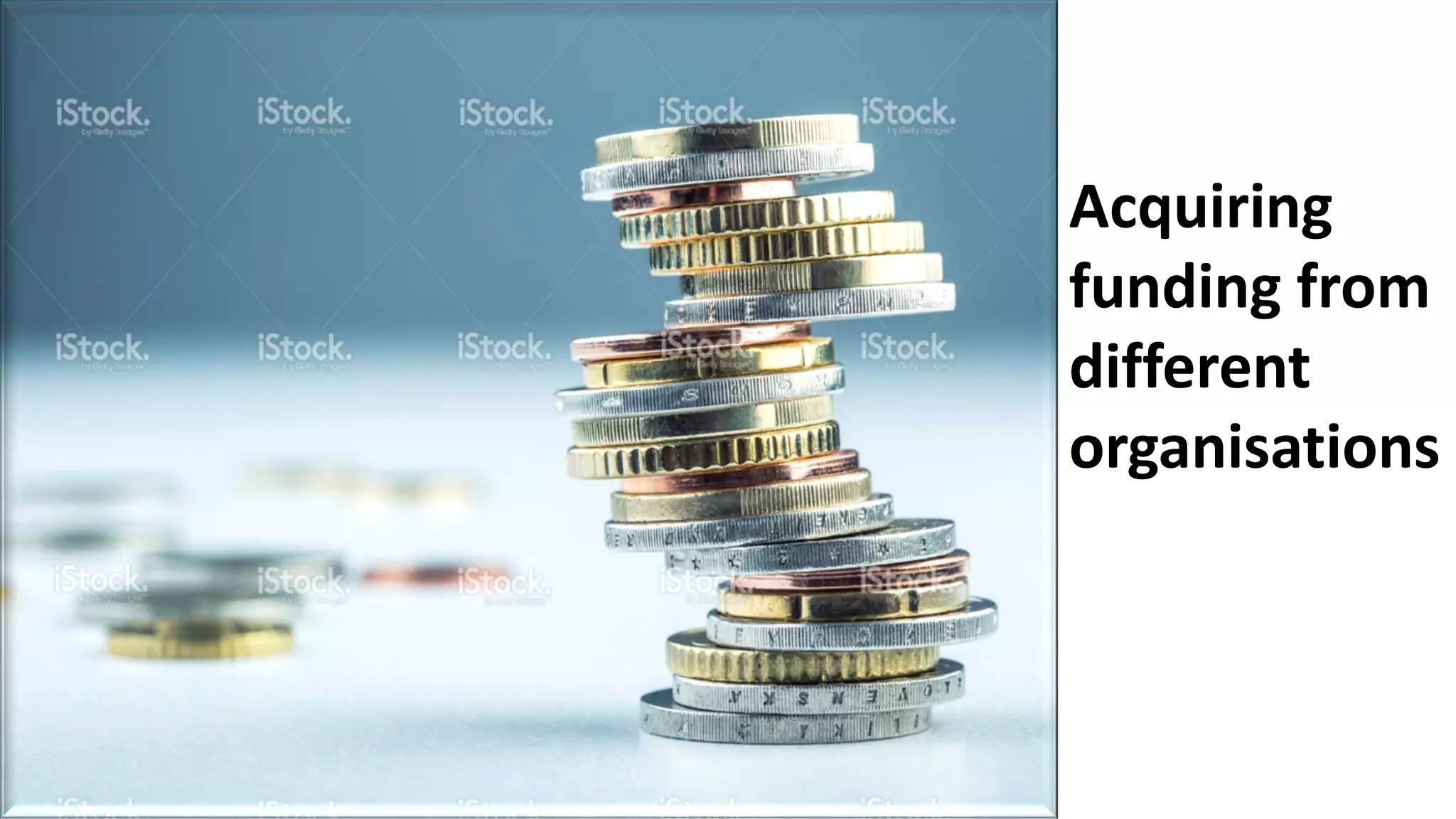 Acquiring
funding from
different
organisations
 