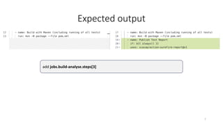 Expected output
7
add jobs.build-analyse.steps[3]
 