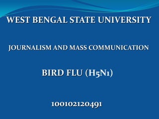 WEST BENGAL STATE UNIVERSITY


JOURNALISM AND MASS COMMUNICATION


       BIRD FLU (H5N1)


          100102120491
 