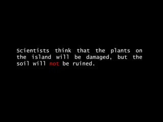 Scientists think that the plants on the island will be damaged, but the soil will  not  be ruined. 