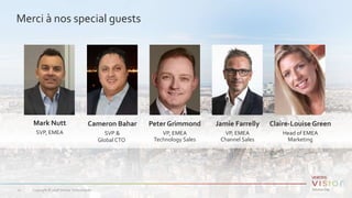 Copyright © 2018 Veritas Technologies.11
Merci à nos special guests
Cameron Bahar
SVP &
Global CTO
Peter Grimmond
VP, EMEA
Technology Sales
Jamie Farrelly
VP, EMEA
Channel Sales
Claire-LouiseGreen
Head of EMEA
Marketing
Mark Nutt
SVP, EMEA
 