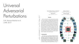 Universal
Adversarial
Perturbations
S.M. Moosavi-Dezfooli et al.
CVPR, 2017.
 